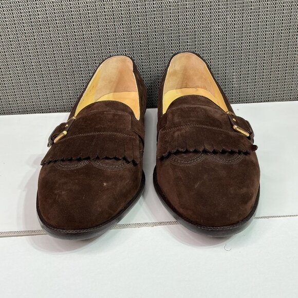 Cole Haan Brown Suede Loafers With Gold Buckle Size 9 M Made In Italy - Picture 3 of 10